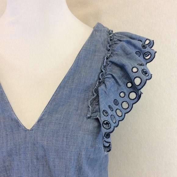 Like New J. Crew Torrey Chambray Ruffle Dress - Picture 4 of 10
